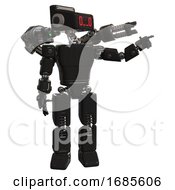 Poster, Art Print Of Robot Containing Dual Retro Camera Head And Clock Radio Head And Light Chest Exoshielding And Prototype Exoplate Chest And Minigun Back Assembly And Prototype Exoplate Legs Black
