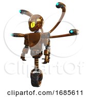 Poster, Art Print Of Automaton Containing Grey Alien Style Head And Cats Eyes And Light Chest Exoshielding And Prototype Exoplate Chest And Blue-Eye Cam Cable Tentacles And Unicycle Wheel Copper