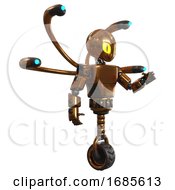 Poster, Art Print Of Automaton Containing Grey Alien Style Head And Cats Eyes And Light Chest Exoshielding And Prototype Exoplate Chest And Blue-Eye Cam Cable Tentacles And Unicycle Wheel Copper Interacting