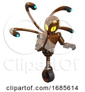 Poster, Art Print Of Automaton Containing Grey Alien Style Head And Cats Eyes And Light Chest Exoshielding And Prototype Exoplate Chest And Blue-Eye Cam Cable Tentacles And Unicycle Wheel Copper Fight Or Defense Pose