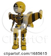 Poster, Art Print Of Robot Containing Round Head Chomper Design And Light Chest Exoshielding And Stellar Jet Wing Rocket Pack And No Chest Plating And Prototype Exoplate Legs Yellow Standing Looking Right Restful Pose