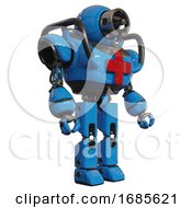 Poster, Art Print Of Automaton Containing Cable Connector Head And Heavy Upper Chest And First Aid Chest Symbol And Prototype Exoplate Legs Blue Facing Left View