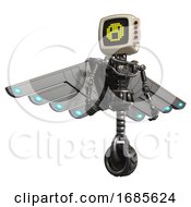 Poster, Art Print Of Cyborg Containing Old Computer Monitor And Yellow Pixel Face Surprised And Red Buttons And Light Chest Exoshielding And Cherub Wings Design And No Chest Plating And Unicycle Wheel Metal Hero Pose
