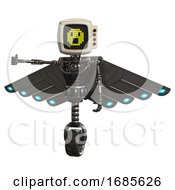 Cyborg Containing Old Computer Monitor And Yellow Pixel Face Surprised And Red Buttons And Light Chest Exoshielding And Cherub Wings Design And No Chest Plating And Unicycle Wheel Metal
