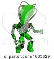 Poster, Art Print Of Cyborg Containing Flat Elongated Skull Head And Cables And Heavy Upper Chest And No Chest Plating And Prototype Exoplate Legs Green Fight Or Defense Pose