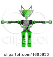 Poster, Art Print Of Cyborg Containing Flat Elongated Skull Head And Cables And Heavy Upper Chest And No Chest Plating And Prototype Exoplate Legs Green T-Pose