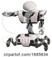 Poster, Art Print Of Android Containing Dome Head And Heavy Upper Chest And Heavy Mech Chest And Insect Walker Legs White Arm Out Holding Invisible Object