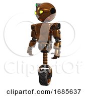 Android Containing Oval Wide Head And Yellow Eyes And Green Led Ornament And Light Chest Exoshielding And Prototype Exoplate Chest And Unicycle Wheel Copper Standing Looking Right Restful Pose