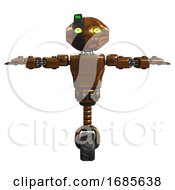 Poster, Art Print Of Android Containing Oval Wide Head And Yellow Eyes And Green Led Ornament And Light Chest Exoshielding And Prototype Exoplate Chest And Unicycle Wheel Copper T-Pose