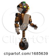 Poster, Art Print Of Android Containing Oval Wide Head And Yellow Eyes And Green Led Ornament And Light Chest Exoshielding And Prototype Exoplate Chest And Unicycle Wheel Copper Facing Left View