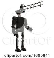 Poster, Art Print Of Robot Containing Dual Retro Camera Head And Wireless Internet Transmitter Head And Light Chest Exoshielding And Prototype Exoplate Chest And Ultralight Foot Exosuit Black Facing Left View
