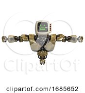 Cyborg Containing Old Computer Monitor And Angry Pixels Face And Red Buttons And Heavy Upper Chest And Heavy Mech Chest And Jet Propulsion Gold T Pose