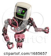 Poster, Art Print Of Android Containing Old Computer Monitor And Happy Pixel Face And Heavy Upper Chest And No Chest Plating And Jet Propulsion Pink Fight Or Defense Pose