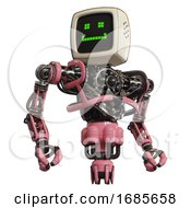 Poster, Art Print Of Android Containing Old Computer Monitor And Happy Pixel Face And Heavy Upper Chest And No Chest Plating And Jet Propulsion Pink Hero Pose