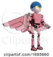 Poster, Art Print Of Robot Containing Grey Alien Style Head And Yellow Eyes With Blue Pupils And Blue Helmet And Light Chest Exoshielding And Prototype Exoplate Chest And Pilots Wings Assembly 