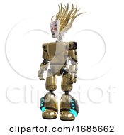 Poster, Art Print Of Robot Containing Humanoid Face Mask And Die Robots Graffiti Design And Light Chest Exoshielding And Prototype Exoplate Chest And Light Leg Exoshielding And Megneto-Hovers Foot Mod Gold