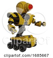 Poster, Art Print Of Automaton Containing Round Head And Red Laser Crystal Array And Heavy Upper Chest And Heavy Mech Chest And Six-Wheeler Base Yellow Interacting