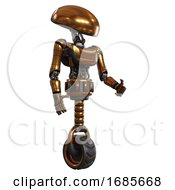 Poster, Art Print Of Robot Containing Dome Head And Light Chest Exoshielding And Ultralight Chest Exosuit And Unicycle Wheel Copper Facing Left View