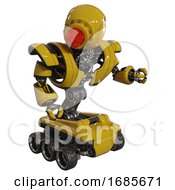 Poster, Art Print Of Automaton Containing Round Head And Red Laser Crystal Array And Heavy Upper Chest And Heavy Mech Chest And Six-Wheeler Base Yellow Fight Or Defense Pose