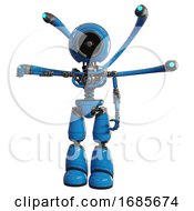 Poster, Art Print Of Bot Containing Cable Connector Head And Light Chest Exoshielding And Blue-Eye Cam Cable Tentacles And No Chest Plating And Light Leg Exoshielding Blue Arm Out Holding Invisible Object