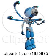 Poster, Art Print Of Bot Containing Cable Connector Head And Light Chest Exoshielding And Blue-Eye Cam Cable Tentacles And No Chest Plating And Light Leg Exoshielding Blue Interacting