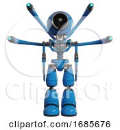 Poster, Art Print Of Bot Containing Cable Connector Head And Light Chest Exoshielding And Blue-Eye Cam Cable Tentacles And No Chest Plating And Light Leg Exoshielding Blue Front View
