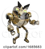Poster, Art Print Of Automaton Containing Bird Skull Head And Big Yellow Eyes And Robobeak Design And Heavy Upper Chest And Ultralight Foot Exosuit Gold Fight Or Defense Pose