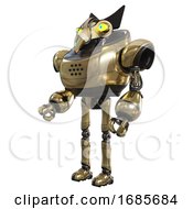 Poster, Art Print Of Automaton Containing Bird Skull Head And Big Yellow Eyes And Robobeak Design And Heavy Upper Chest And Ultralight Foot Exosuit Gold Facing Right View