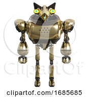 Automaton Containing Bird Skull Head And Big Yellow Eyes And Robobeak Design And Heavy Upper Chest And Ultralight Foot Exosuit Gold Front View by Leo Blanchette