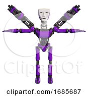 Poster, Art Print Of Bot Containing Humanoid Face Mask And Light Chest Exoshielding And Ultralight Chest Exosuit And Minigun Back Assembly And Ultralight Foot Exosuit Purple T-Pose