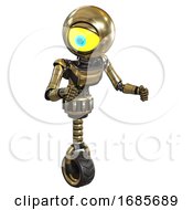 Poster, Art Print Of Android Containing Giant Eyeball Head Design And Light Chest Exoshielding And Ultralight Chest Exosuit And Unicycle Wheel Gold Fight Or Defense Pose