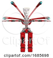 Poster, Art Print Of Cyborg Containing Humanoid Face Mask And Light Chest Exoshielding And Blue-Eye Cam Cable Tentacles And No Chest Plating And Prototype Exoplate Legs Red T-Pose