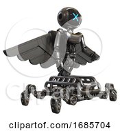 Poster, Art Print Of Bot Containing Digital Display Head And X Face And Light Chest Exoshielding And Ultralight Chest Exosuit And Pilots Wings Assembly And Insect Walker Legs Metal Facing Left View