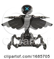 Poster, Art Print Of Bot Containing Digital Display Head And X Face And Light Chest Exoshielding And Ultralight Chest Exosuit And Pilots Wings Assembly And Insect Walker Legs Metal T-Pose