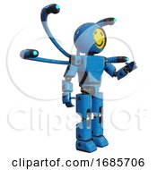 Poster, Art Print Of Cyborg Containing Round Head Yellow Happy Face And Light Chest Exoshielding And Prototype Exoplate Chest And Blue-Eye Cam Cable Tentacles And Prototype Exoplate Legs Blue Interacting