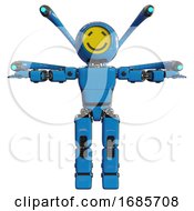 Poster, Art Print Of Cyborg Containing Round Head Yellow Happy Face And Light Chest Exoshielding And Prototype Exoplate Chest And Blue-Eye Cam Cable Tentacles And Prototype Exoplate Legs Blue T-Pose