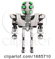 Poster, Art Print Of Cyborg Containing Round Head And Six Eye Array And Bug Eyes And Heavy Upper Chest And Heavy Mech Chest And Ultralight Foot Exosuit White Front View