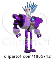Poster, Art Print Of Bot Containing Humanoid Face Mask And Blood Tears And Heavy Upper Chest And Heavy Mech Chest And Blue Energy Fission Element Chest And Ultralight Foot Exosuit Purple Hero Pose