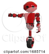 Poster, Art Print Of Mech Containing Oval Wide Head And Light Chest Exoshielding And Prototype Exoplate Chest And Unicycle Wheel Red Arm Out Holding Invisible Object