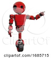 Poster, Art Print Of Mech Containing Oval Wide Head And Light Chest Exoshielding And Prototype Exoplate Chest And Unicycle Wheel Red Pointing Left Or Pushing A Button