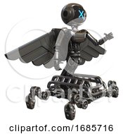 Poster, Art Print Of Bot Containing Digital Display Head And X Face And Light Chest Exoshielding And Ultralight Chest Exosuit And Pilots Wings Assembly And Insect Walker Legs Metal Interacting