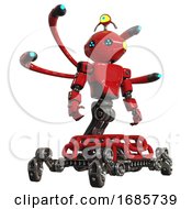Poster, Art Print Of Droid Containing Oval Wide Head And Blue Led Eyes And Minibot Ornament And Light Chest Exoshielding And Prototype Exoplate Chest And Blue-Eye Cam Cable Tentacles And Insect Walker Legs Red