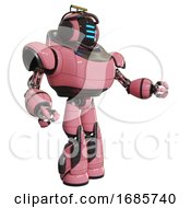 Poster, Art Print Of Robot Containing Digital Display Head And Three Horizontal Line Design And Led And Protection Bars And Heavy Upper Chest And Light Leg Exoshielding And Stomper Foot Mod Pink Interacting