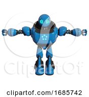 Poster, Art Print Of Cyborg Containing Grey Alien Style Head And Blue Grate Eyes And Heavy Upper Chest And Circle Of Blue Leds And Light Leg Exoshielding And Stomper Foot Mod Blue T-Pose