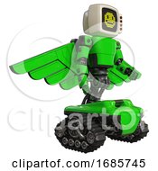 Mech Containing Old Computer Monitor And Pixel Design Of Yellow Happy Face And Red Buttons And Light Chest Exoshielding And Prototype Exoplate Chest And Pilots Wings Assembly And Tank Tracks Green