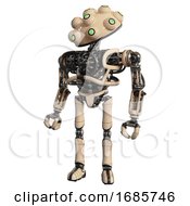 Droid Containing Techno Multi Eyed Domehead Design And Heavy Upper Chest And No Chest Plating And Ultralight Foot Exosuit Off White Standing Looking Right Restful Pose