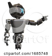 Poster, Art Print Of Mech Containing Digital Display Head And X Face And Winglets And Light Chest Exoshielding And Prototype Exoplate Chest And Jet Propulsion Metal Pointing Left Or Pushing A Button