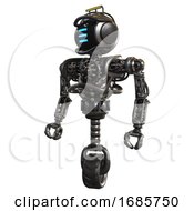 Poster, Art Print Of Android Containing Digital Display Head And Three Horizontal Line Design And Led And Protection Bars And Heavy Upper Chest And No Chest Plating And Unicycle Wheel Metal