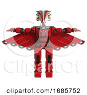 Poster, Art Print Of Android Containing Bird Skull Head And Yellow Led Protruding Eyes And Head Shield Design And Light Chest Exoshielding And Red Energy Core And Cherub Wings Design And Prototype Exoplate Legs Red