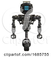 Poster, Art Print Of Android Containing Digital Display Head And Three Horizontal Line Design And Led And Protection Bars And Heavy Upper Chest And No Chest Plating And Unicycle Wheel Metal Front View
